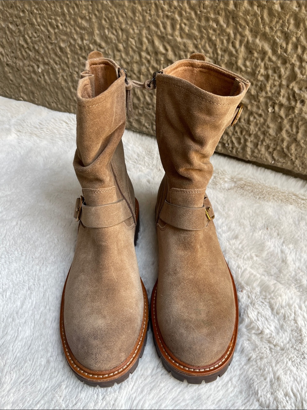 Sofft Amberlyn Suede Mid-Calf Riding Boots in Tan Size 8.5